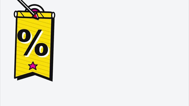 Animated arrow hitting a yellow discount banner with copy space