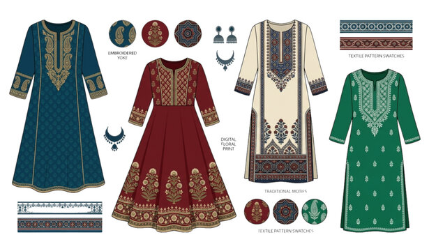 Traditional digital kurti fashion vector design for textile and apparel projects