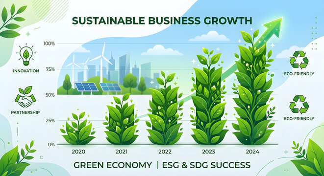 Sustainable Business Growth Infographic: Green Economy ESG and SDG Success Concept Chart