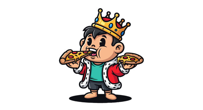 Cute Cartoon Monkey King Holding Two Pizzas.