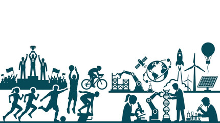 Dynamic sports and science illustrations with diverse activities © Vita