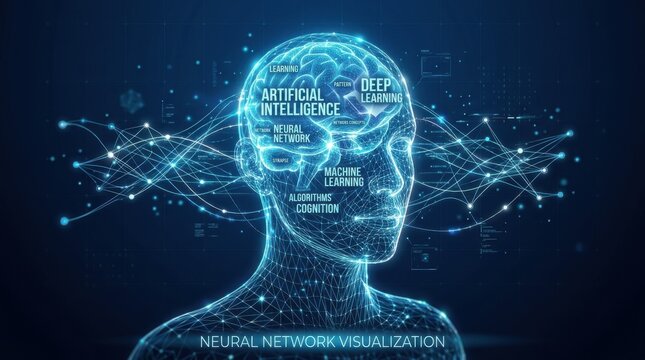 Abstract digital representation of artificial intelligence neural network mind