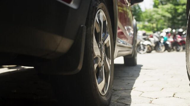 Car Tire in Sudden Brake Action with Motion Blur Close Up