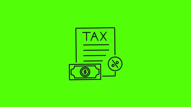 Minimal tax payment and financial deduction line icon on green screen background 4k animation video