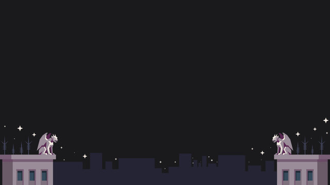 Horizontal Rooftop Gargoyle Bottom Border. Clean Flat Design Concrete Roof Ledge Footer Vector with Dark Copy Space.