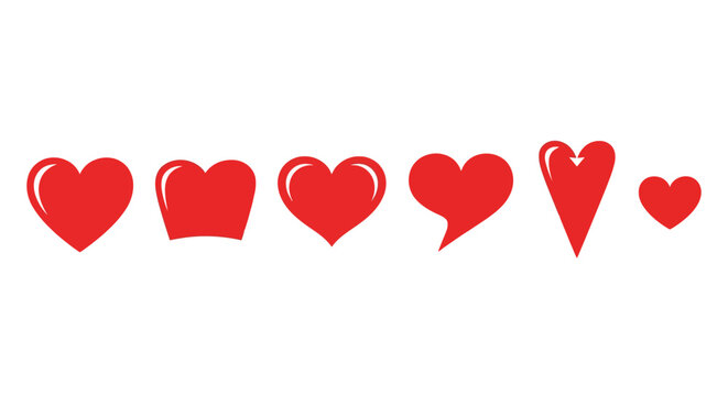 Collection of red heart icons in different shapes and sizes, perfect for conveying love, passion, and affection in digital and print designs