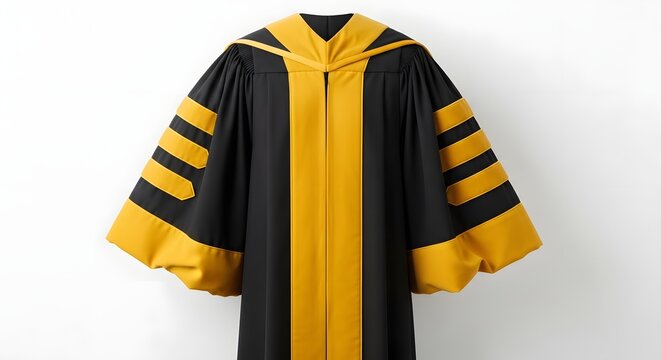 Academic doctoral gown with yellow and black details