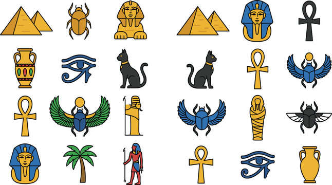 Ancient Egyptian Symbols and Icons Set with Gods and Artifacts