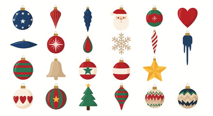 A Collection of Various Christmas Ornaments including Santa Claus, Snowflakes, Bells, Hearts, Trees, and Baubles © imran