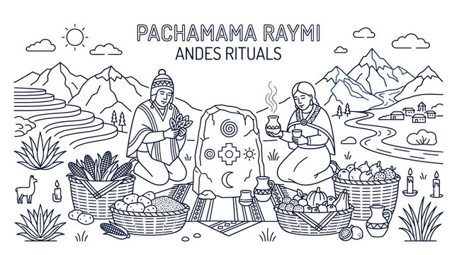 Pachamama Raymi Andes Rituals: Indigenous Ceremony, Offerings, Mountains, Terraces