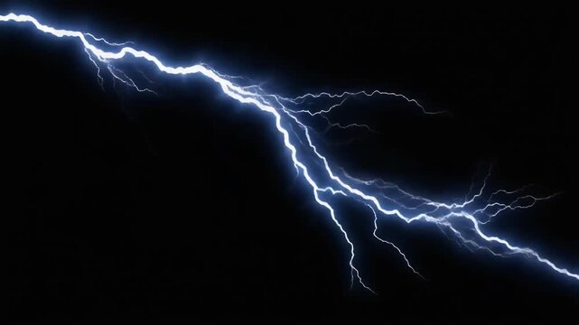 Dynamic lightning strikes across a black background for visual effects and overlays