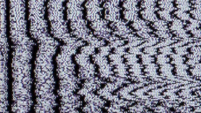 Analog TV noise texture, distorted television screen with wavy static interference, vintage video glitch background. Perfect for retro-style designs, cinematic overlays, broadcasting errors.
