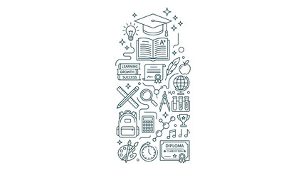 Fototapeta premium Educational Elements with Graduation Theme and Icons
