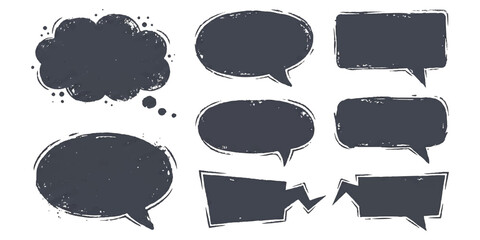 Set of hand drawn speech bubbles and thought balloons with rough sketch texture © md