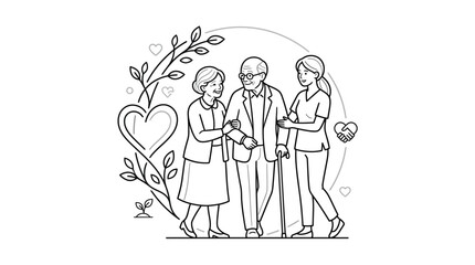 Obraz premium Elderly Couple Assisted by Caregiver in Heartfelt Scene