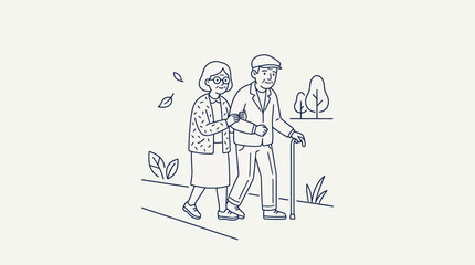 Naklejka premium Elderly couple walking together in a park setting