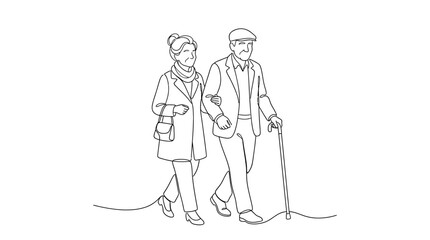 Obraz premium Elderly couple walking together in a serene park setting