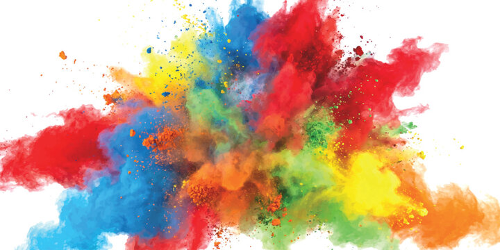 Bright colorful powder explosion with vibrant paint splashes in a dynamic cloud
