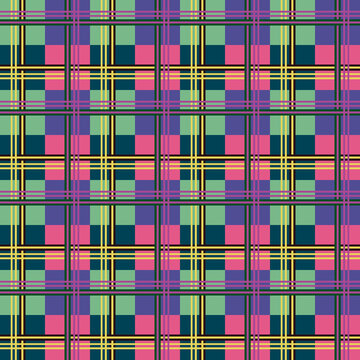 seamless geometric pattern Vibrant madras plaid tartan vector pattern. Colorful checked textile design for spring and summer fashion.