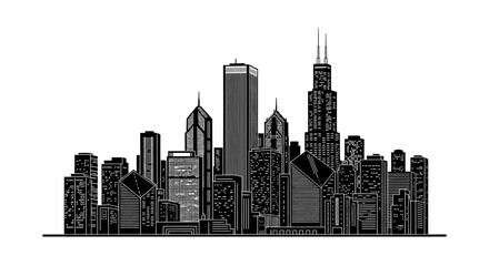 Fototapeta premium Chicago City Skyline Silhouette Illustration