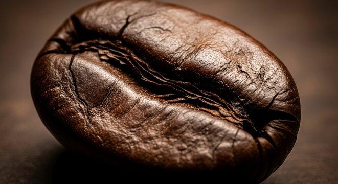Close-up Macro Shot of a Single Roasted Coffee Bean.