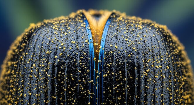 Extreme Macro Shot of a Scarab Beetles Elytra with Pollen Grains.