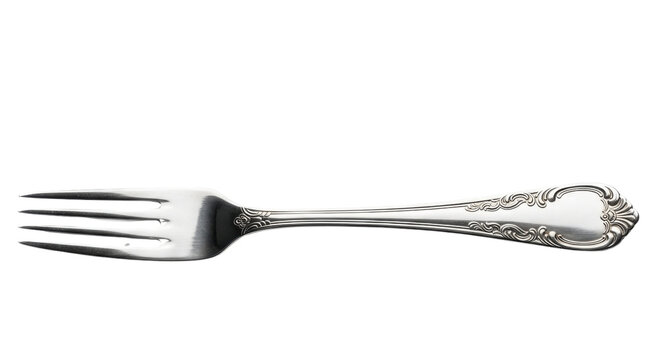 Elegant silver fork, dining utensil, table setting, formalware isolated PNG with Transparent Background