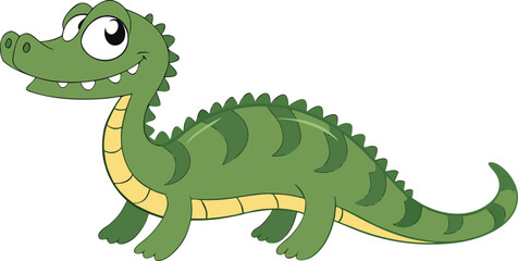 Fototapeta premium Friendly green crocodile cartoon character vector illustration for kids and playful designs