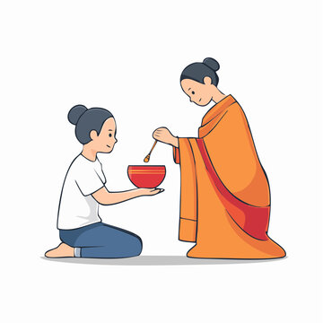 Buddhist Monk Receiving Alms from a Devotee