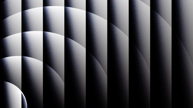 geometric half circles in black and white background featuring a futuristic 3d  pattern of vertical lines with shadow effect