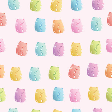 Cute pastel gummy bear pattern with colorful kawaii candy bears