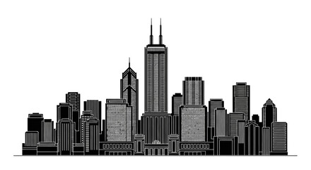 Obraz premium Chicago City Skyline Silhouette in Black and White