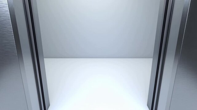 画面を覆う重厚なエレベーターの扉が中央から白く消滅していくトランジション背景映像