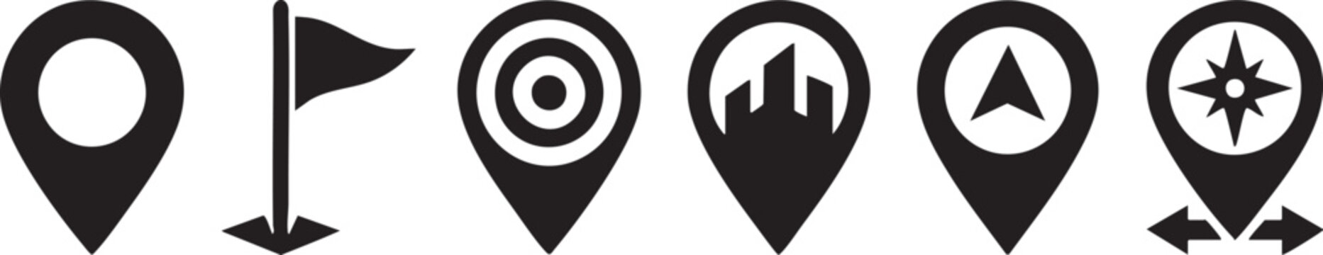 Location pin icons set navigation points of interest and mapping symbols