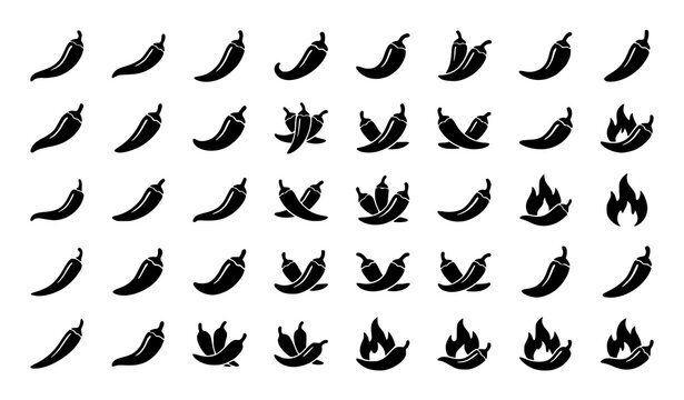 Hot Chili Pepper Icon Collection with Flame Effects and Spicy Symbols