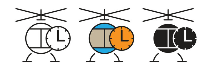 Helicopter or chopper transport icon set combined with a round clock time management symbol. © sunaerih