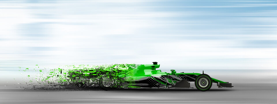 racing cars moving a high speed with motion blur. 3d rendering