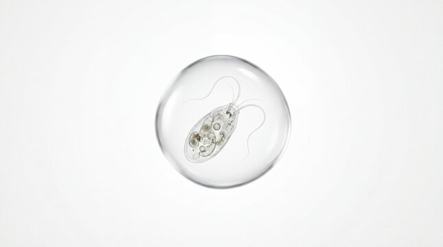 Microscopic flagellated organism showing internal structures isolated on white background