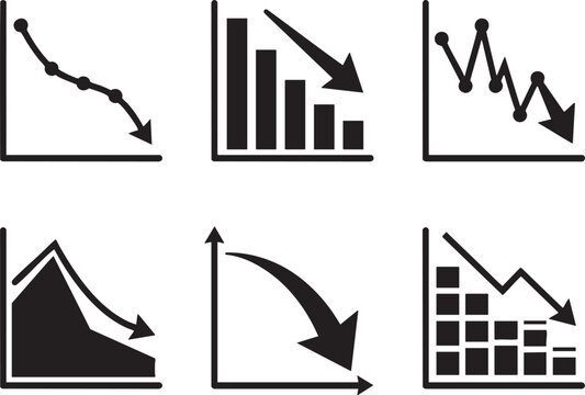 Financial downturn icons vector graphics representing market decline and economic recession