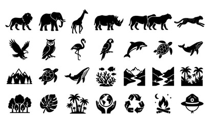 Wildlife and Nature Icons Set, Animal Adventure Vector Collection © Crafts Home