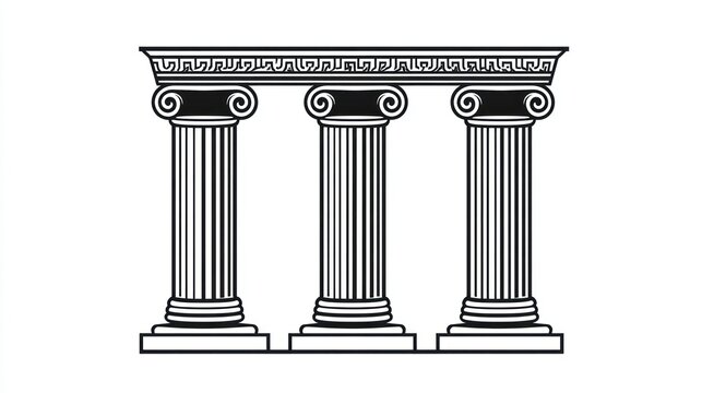 Graphic of three classical columns in black and white, with decorative top