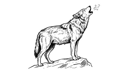 Obraz premium Howling Wolf Hand Drawn Illustration, Wild Animal Nature Sketch