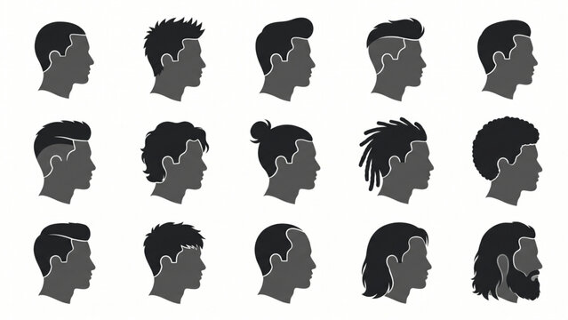 Men hairstyle silhouettes set with different male haircuts and beards