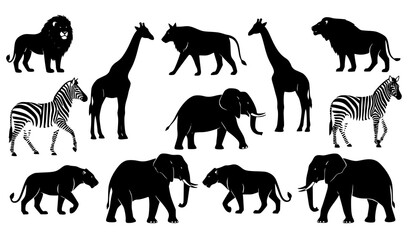 Wild Animal Silhouette Collection Vector, Safari Jungle Wildlife Set © Crafts Home