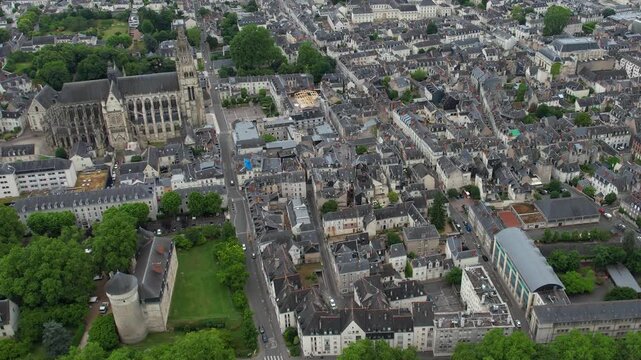 Aerial view of the city Tours in France, on a sunny noon in early summer.