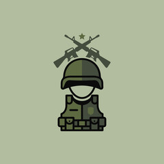 Naklejka premium A flat vector icon showing a soldier with crossed rifles gear