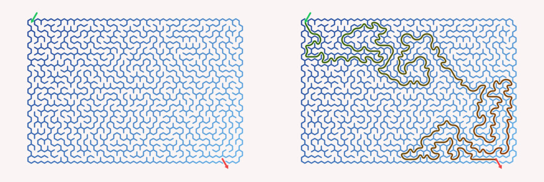 Abstract maze patterns in blue with distinct paths and design variations