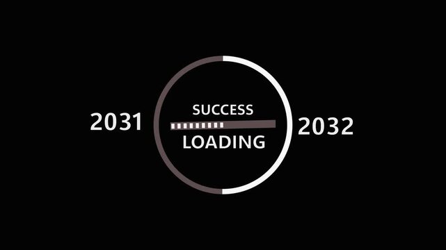 Loding bar from 2031 to2032 new year  transfer animation. Almost reaching New year,LOding text,alongside a success Loding besiness progress and achieving goals investment ,finance innovation.