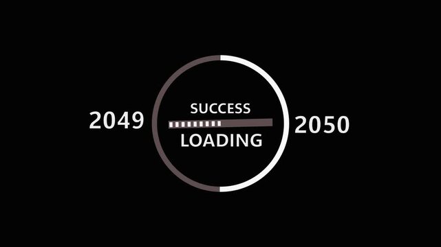 Loding bar from 2049 to2050 new year  transfer animation. Almost reaching New year,LOding text,alongside a success Loding besiness progress and achieving goals investment ,finance innovation.