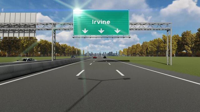 Irvine city signboard on highway welcome sign on road daytime